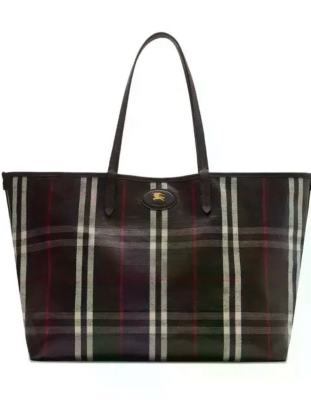Burberry Highlands Checked Tote Bag Mahogany
